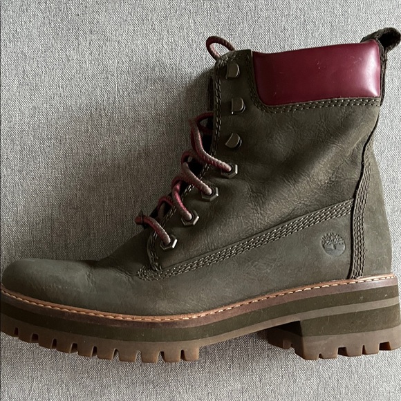 Timberland Courmayeur Valley Olive Green Boots with Burgundy Highlights - Picture 3 of 14